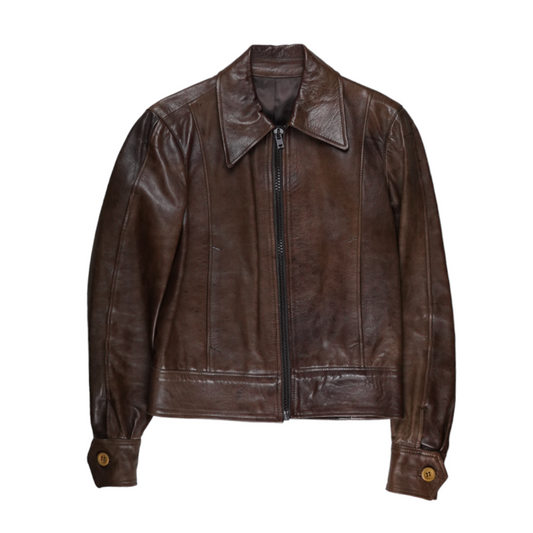 90s Brown Leather Crop Jacket